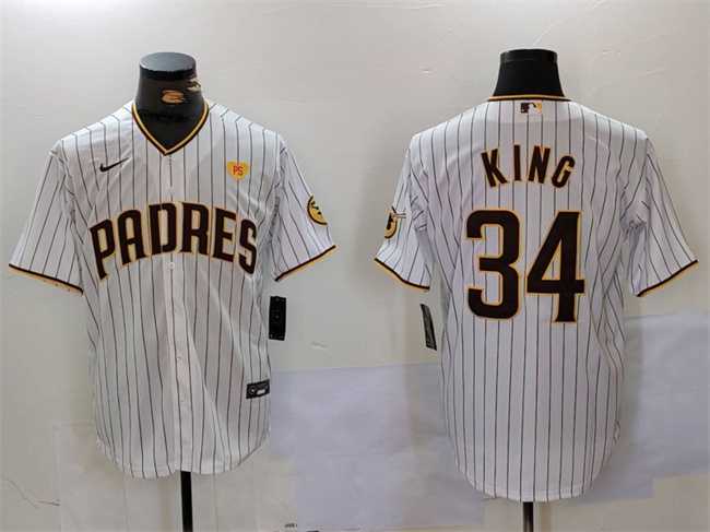 Mens San Diego Padres #34 Michael King White With PS Patch Cool Base Stitched Baseball Jersey->san diego padres->MLB Jersey